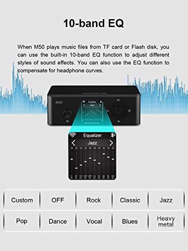 Image of Topping M50 Digital Music Player Support DSD256 PCM 24bit384kHz HiFi Receiver with Remote Control, Desktop-Grade Digital Audio Player with USB OTG Bridge (Black)