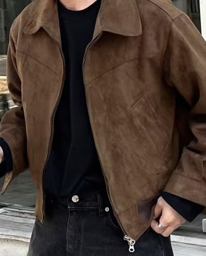 HBER Mens Teen Boys Bomber Jacket Zip Up Lightweight Motorcycle Biker Jackets Vintage Lapel Fall Coats2