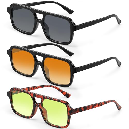 Image of Retro Square Sunglasses for Womens Men - Trendy Vintage Aviator Sun Glasses UV400 Protection