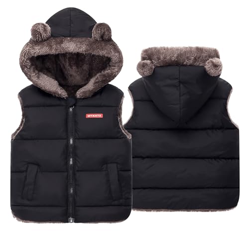 Image of Happy Cherry Toddler Kids Puffer Hooded Vest Down Fleece Lined Jacket Windproof Coat for Winter Fall Spring