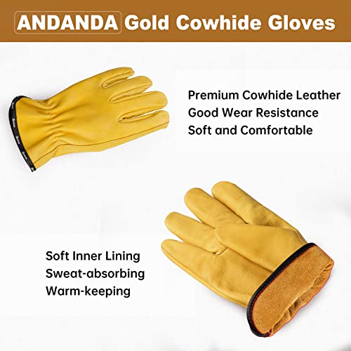 ANDANDA Work Gloves, Wear Resistant, Industrial Grade Leather Safety Work Gloves, Gardening Gloves with Elastic Wrist Closure and Soft Lining, General Purpose Utility Gloves, L