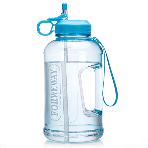 FORWEWAY Große Wasserflasche mit Strohhalm, tragbare Sport-Wasserflasche mit Griff, BPA-freie Wasserflasche auslaufsicher, 1,5 l, Kunststoff-Wasserflaschen mit Griff für Wandern, Camping, Radfahren Cover