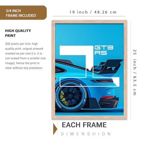 Image of kotart Big Sports Cars Framed Posters Gift Items for Boys Room Wall Decoration Bedroom Living Room Office Studio Decor | Car Poster Frame for Wall Decor Set Of 3 Size (19 X 25 inch)