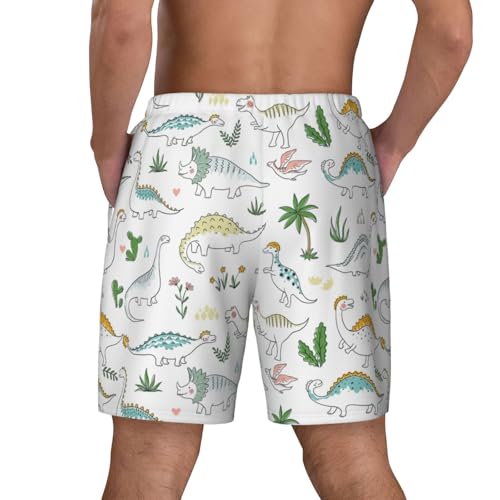 Men's Dinosaur Walking Print Quick-Dry Mesh Swim Trunks Stretch Lining Beach Shorts Surfing Summer Vacations3
