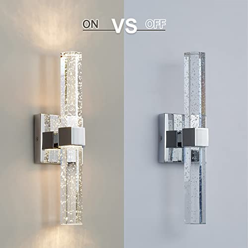 Epinl Wall Sconces Set Of Two - Crystal Sconces Wall Lighting 14W Dimmable Led Bathroom Vanity Light Fixtures Chrome Bubble Wall Lights For Bathroom Hallway Bedroom Living Room  thumb #4