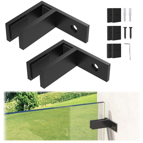 Image of 2 Pack Matte Black Wall to Glass Clamp 90 Degrees Glass Railing Clamp Fit for 3 /8 inch-1 /2 inch(10mm-13mm) Thinkness Balustrade, F Shape T304 Railing Clips for Fence, Balcony Deck, Indoor & Outdoor