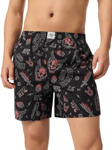 Image of The Souled Store Official Stranger Things: Hawkins Mens and Boys Regular fit Graphic Printed Cotton Green Color Men Boxer Shorts