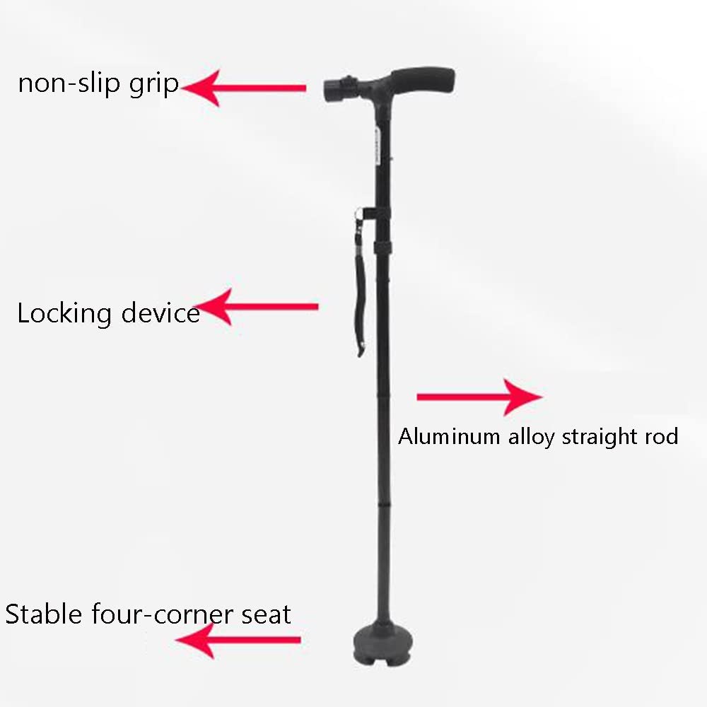 Bastón Plegable con luz LED, bastón Ajustable, bastón Plegable telescópico, muletas Ligeras para Adultos
