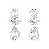 EleQueen Pendientes simétricos grandes y pequeños de lágrima, aretes colgantes de cristal marquesa medio, elegantes joyas de boda para fiesta de graduación, Cristal, Cristal