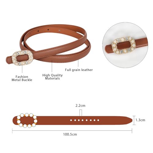 Image of Aurolran Women's Fashion Classic Metal Buckle Leather Belt with Jeans Dress