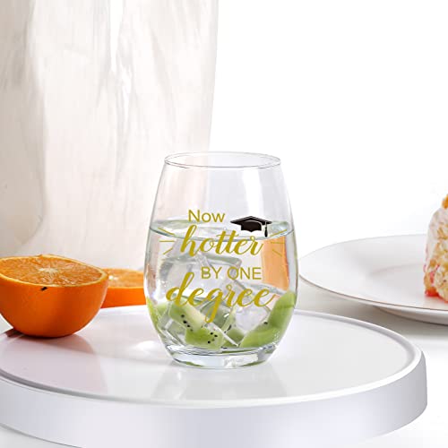Jogskeor Now Hotter By One Degree Stemless Wine Glass 15Oz, Graduation Gifts For College Graduates, High School Graduates, Grad Gifts For Sisters, Friends, Classmates #TOP4