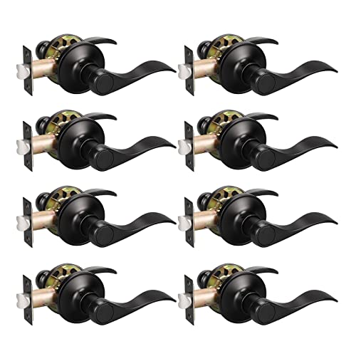 Knobwell 8 Pack Black Door Knobs Closet Hallway Door Handles Non-Locking Interior Matte Black Door Levers, Reversible For Right Or Left #TOP12