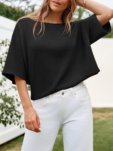 Image of Cicy Bell Womens Half Sleeve Sweaters Oversized Boat Neck Knitted Pullover Sweater Trendy Casual Loose Fit Fall Tops