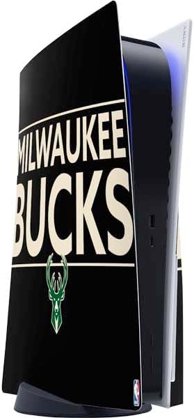 Vista 8 de Skinit Decal Gaming Skin Compatible with PS5 Console - Officially Licensed NBA Milwaukee Bucks Rusted Dark Design