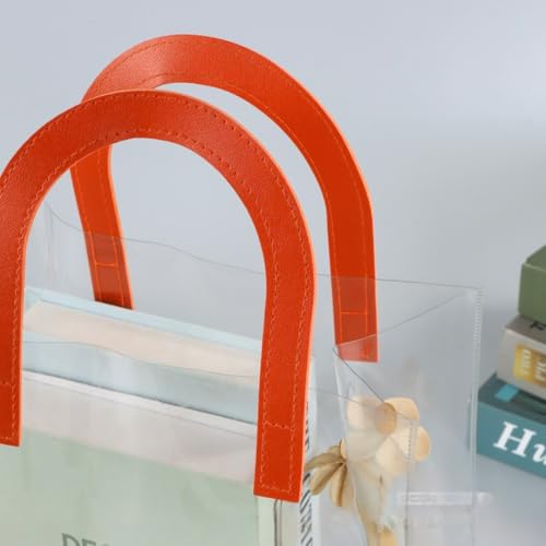 Image of SATYAM KRAFT 6 Pcs Transparent Reusable Leather Goodie Bags | Elegant Gift Bags for Her /Him Wedding Return Favors, Engagement Hampers, Marriage, Birthday & Festival Gifting | Handle Hamper Shopping Carry Bags (U-shaped Orange - Small)