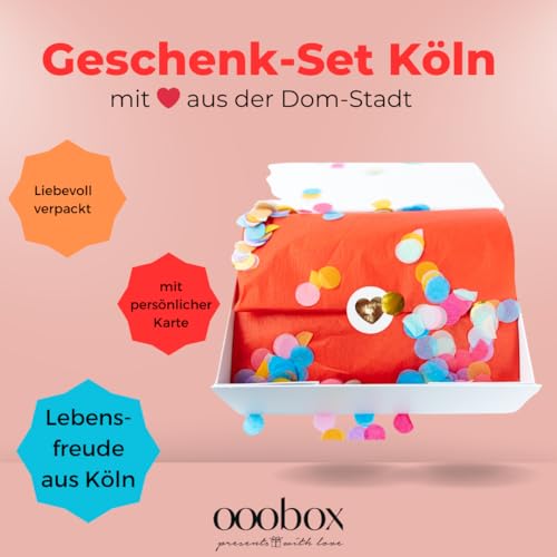 ooobox Mitbringsel Kölsche Grüße [Kräuterschnaps, Schwarzbrot, Mettgewürz, Kölsch & Geißbock-Schlückchen] - Für Frauen & Männer | Perfekt auch als Geschenkset für Erwachsene | Geschenkidee