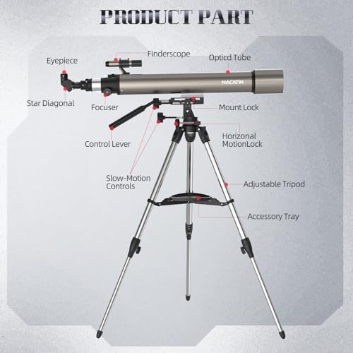 Image of NACATIN Astronomy Telescope for Adults & Professionals, 102mm Aperture 900mm with Dual Slow-Motion Rods - for Ultra-Smooth & Precise Tracking, Telescope for Adults high Powered for Moon & Planets