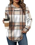 Bofell Hoodies for Women Long Sleeve Shirts Early Fall Fashion Must Haves 2025 Teachers Outfits Winter Maternity Clothes Plaid Brown L