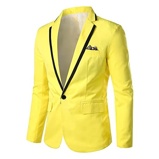 bestgift Terno de lapela masculino casual jaqueta masculina, Amarelo, 4G