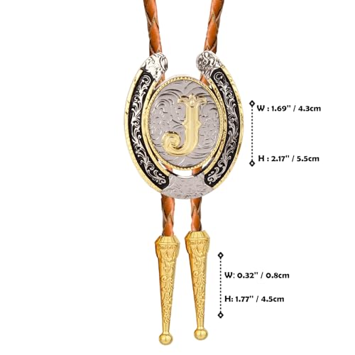 Image of Bolo tie for Men Western Cowboy Brown Leather Necktie Gold Initial Letter ABCDJMR to Z Bolo ties for Women