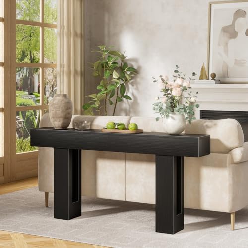 Image of 70 inch Black Console Table for Entryway Long Modern Sofa Tables Behind Couch for Living Room 10 inch Deep Hallway Entry Way Table