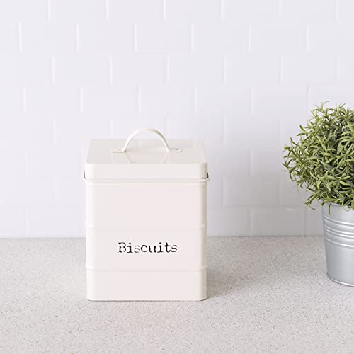 Metal Biscuit Canister With Lid, (Ivory), By Home Basics | Storage Canister For Biscuits And Other Baked Goods | Vintage-Styled Canister For Kitchen Counter #TOP4
