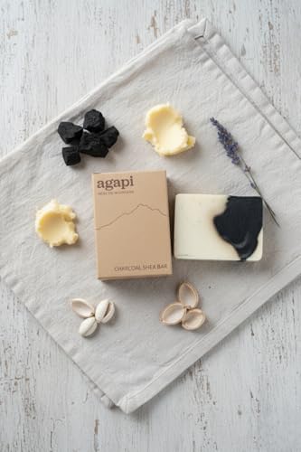 Image of Agapi Sikkim Charcoal Shea Soap Bar | Handcrafted Natural Bath Soap with Beeswax, Virgin Coconut Oil, Grapeseed Oil, Avocado Oil, Shea Butter & Activated Charcoal - 110g