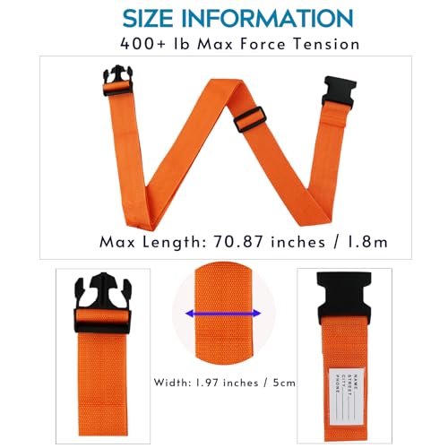 Image of Ferris 4 Pack Luggage Straps TSA Approved - Adjustable Luggage Strap Belt for Suitcases and Bags with Buckle Closure, Travel Accessory (Orange)