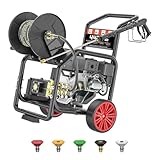 KARHDIR 4400 PSI Gas Pressure Washer with Hose Reel, Electric Start, 296cc 15HP Engine 4GPM, Includes 50 FT 3/8 inch Hose, 5 Quick Connect Nozzles, Spray Gun and Wand
