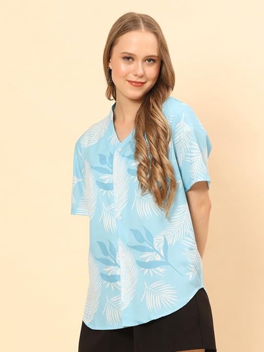 Image of Trendy Queen Printed Straight Mandarin Neck Shirt for Women's | Tops for Woman Shirts | Shirt for Women Stylish Western (SD780 S)