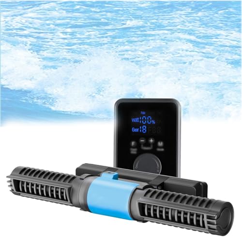 Generador de olas para acuarios, cabezal de potencia CC magnético de 25 W con controlador de pantalla LED, bomba de flujo cruzado con ajuste de 4 niveles para acuarios de arrecife de agua dulce y ma