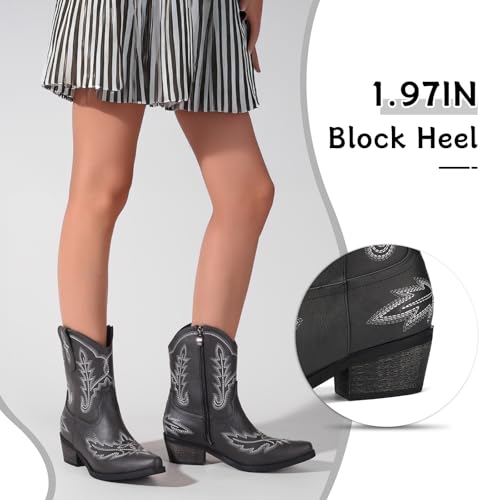 Image of Western Cowboy Boots for Women Rhinestone Cowgirl Boot with Low Block Heel Embroidery Sparkly Short Ankle Booties Walking Bootie for Country Concert Disco Outfits