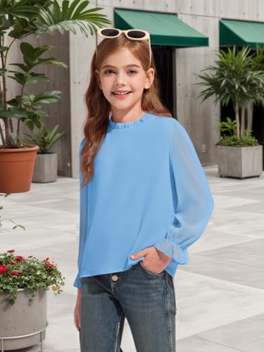 Image of Haloumoning Girls Long Sleeve Shirts Chiffon Blouses 5-14 Years