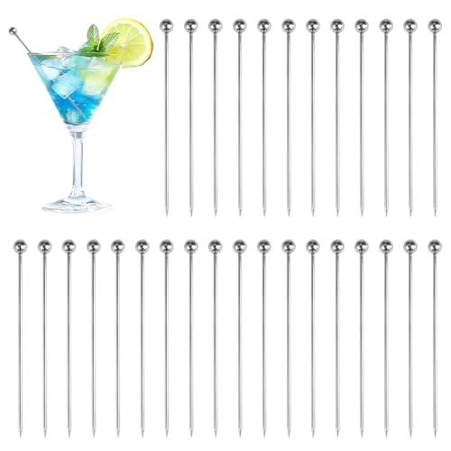 30 Pièces Piques à Brochettes en Inox Inoxydable - 10cm Courtes pour Cocktail, Fruits, Apéritif et Réceptions - Piques Réutilisables Rondes, Idéales pour...