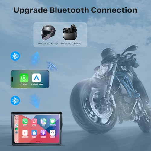 Image of WonVon Motorcycle CarPlay Screen with Android Auto - 5 inch Waterproof GPS, Pantalla para Moto, Apple CarPlay, Navigation System for Motorcycle, Dual 2K Dash Cam Bluetooth Audio & TPMS (No SD Card)