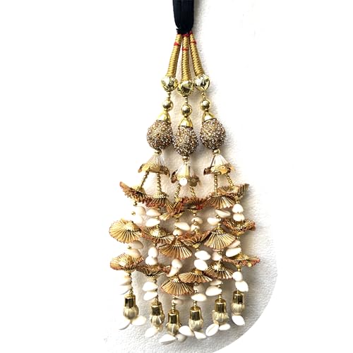 Long Length Ball design Hair Paranda for Women, braide tassles, hair accessory for wedding, Parandi Punjabi Tassles Hair Paranda Braid Parandi Choti Big Parada (Golden)