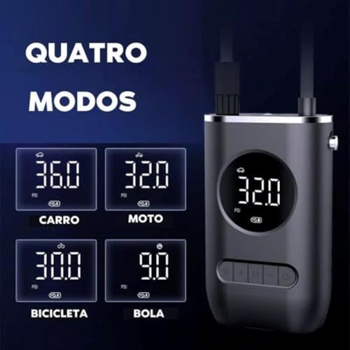 Compressor de Ar Portátil Digital, Bomba De Ar Para Encher Pneu Carro Moto Bicicleta Bolas e Infláve