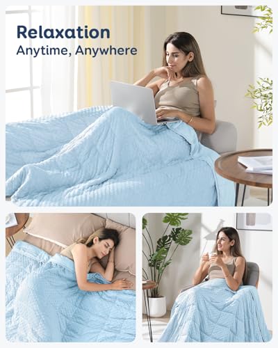 Image of Kivik Breathable Weighted Blanket for Adults, 15lbs Ultra Soft Minky Dot Heavy Blankets, Reversible Cooling and Warm Blanket for All Seasons, Machine Washable, 60 inchx80 inch Queen Size, Light Blue