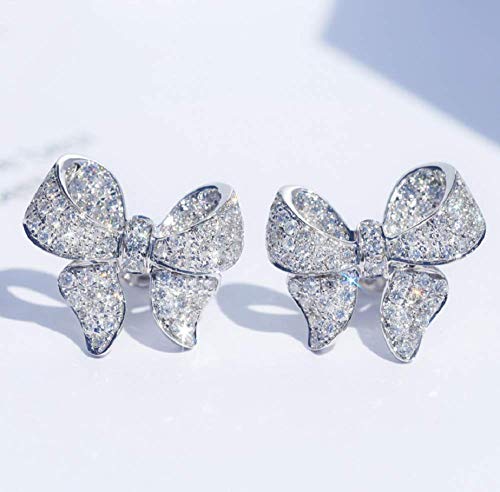 Cute Bow Knot Stud Earrings 925 Sterling Silver Cubic Zirconia CZ Simulated Diamond Small Cute Bow Tie Earrings Jewelry3