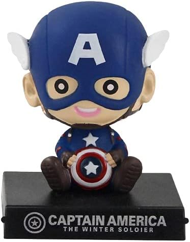 AUGEN Super Hero Captian Action America Figure Limited Edition Bobblehead with Mobile Holder for Car Dashboard, Office Desk & Study Table (Pack of 1)(Plastic)