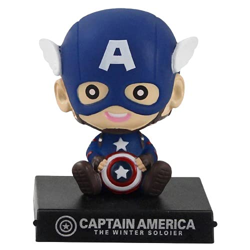 AUGEN Super Hero Captian Action America Figure Limited Edition Bobblehead with Mobile Holder for Car Dashboard, Office Desk & Study Table (Pack of 1)(Plastic)
