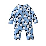 Infant Baby Boy One Piece Swimsuit Penguin Print Long Sleeve Zipper Sunsuit Bathing Suit UPF 50+ Sun Protection Rash Guard Beach Swimwear (Blue, 3-6 Months)