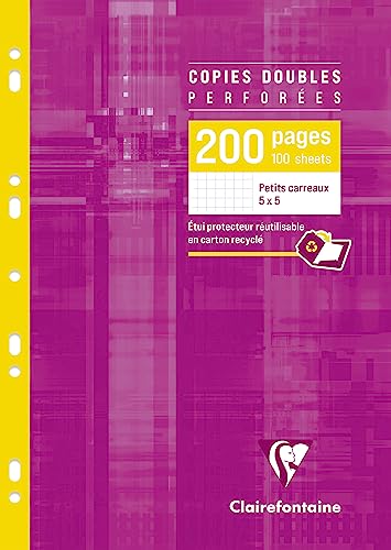 Clairefontaine 4712C Un Étui de Copies Doubles Perforées - A4 21x29,7 cm - 200 Pages Petits...