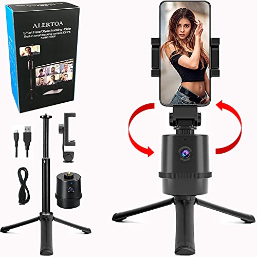 Alertoa Smart Face Tracking Phone Holder Rotation Selfie Stick, Robot Motion Tracking Camera Tripod Stand Webcam, Vlog Shooting Live Streaming Video, Build-in Battery [NO APP Required]