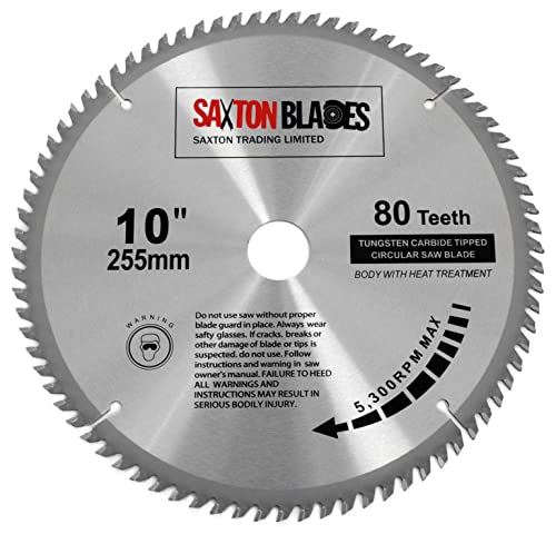 Saxton-TCT25580T-Lame de scie circulaire à bois, 255 x 30 mm, alésage 30 mm, 80 dents pour Bosch Makita Dewalt