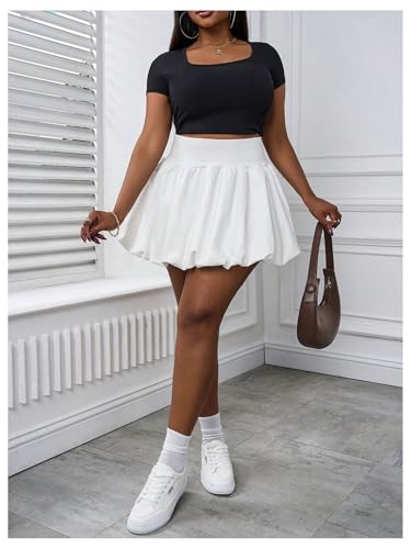 SweatyRocks Women's Plus Size Ruffle A Line High Waisted Mini Bubble Skirt Summer Skirts2