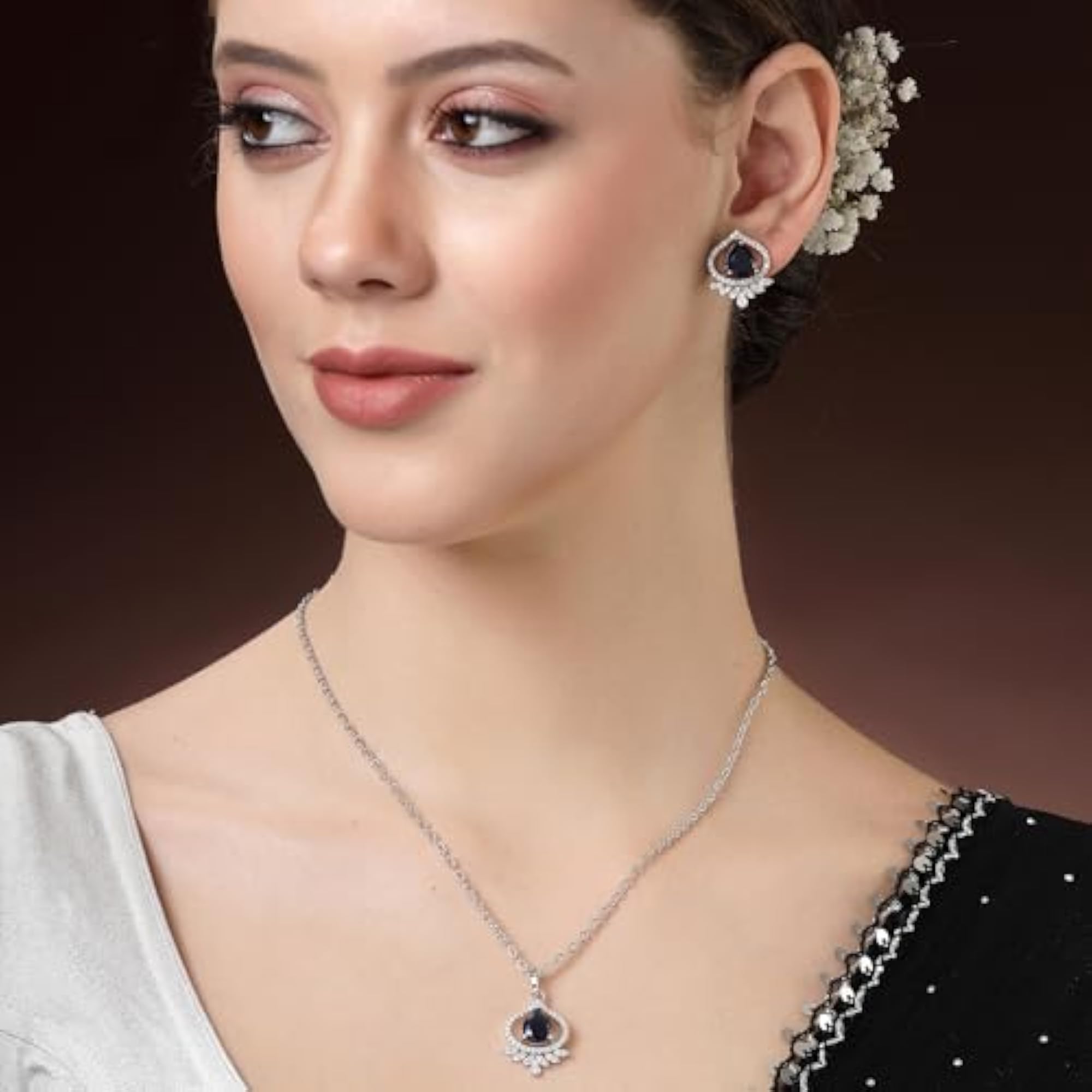 Silver Plated Blue Celestial Trilliant Crystal Pendant & Earrings Set