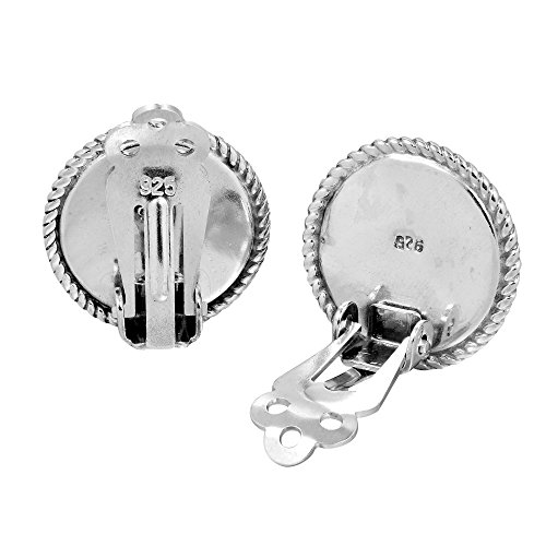 AeraVida Vintage 18 mm Round Simulated Black Onyx Button .925 Sterling Silver Clip On Earrings | Classic Sterling Silver Cuff Earrings for Women3