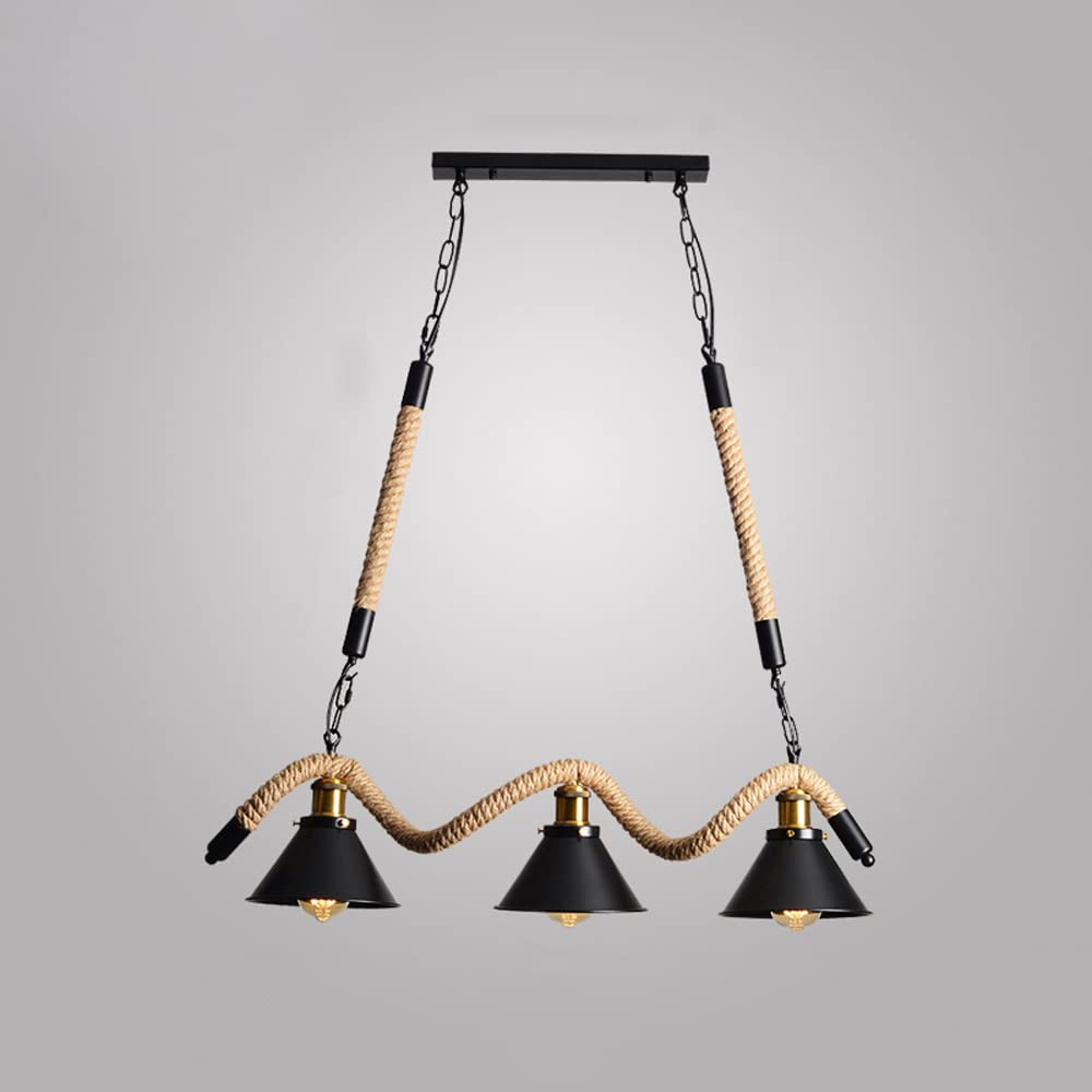 Lustre en corde de chanvre E27 avec finitions de lustre en métal noir