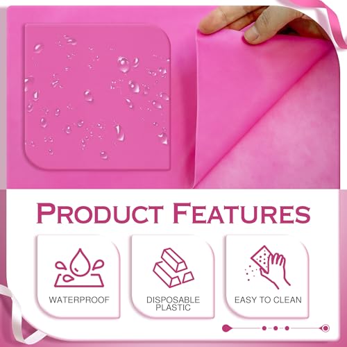 4 Pieces Pink & Green Series Rectangle Tablecloth, 54x72" Solid Color Waterproof & Spillproof Disposable Plastic Table Cover, Durable Party Tablecloth for Dining, Buffet, Picnic, Outdoor Events by Just Shimmer - Image 3